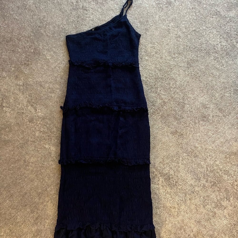 Blue One-Shoulder Tiered Cocktail Dress